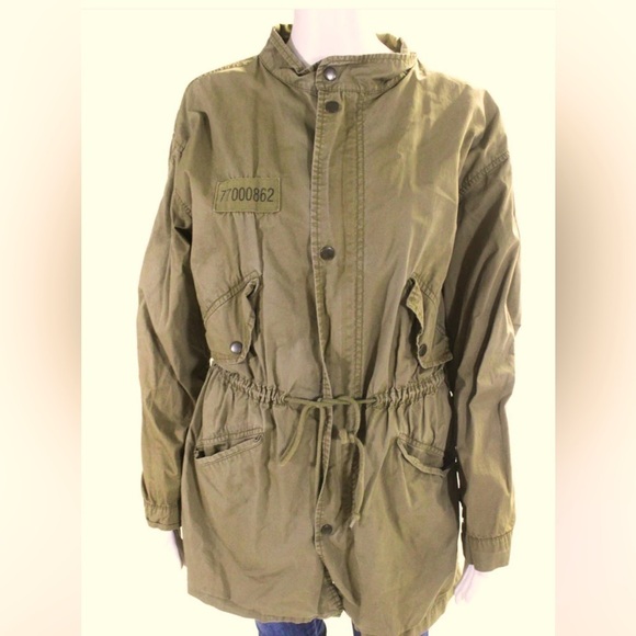 Zara Women Round Neck Cinch Waist Green Drawstring Jacket Sz S Women - Picture 3 of 9